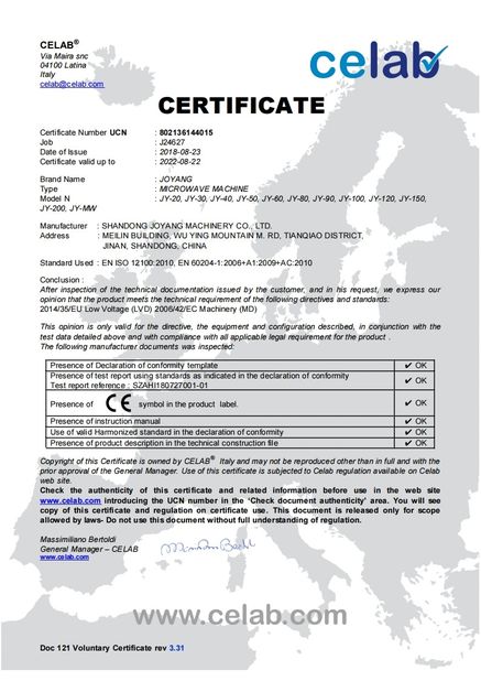 China SHANDONG JOYANG MACHINERY CO., LTD. Certificaten